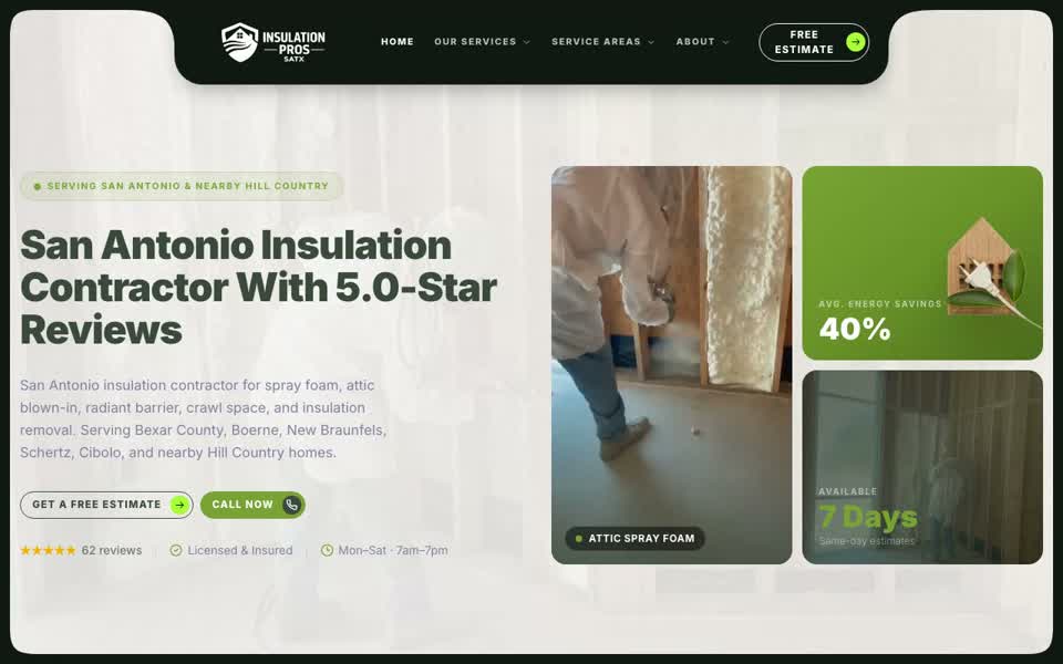 Homepage of Insulation Pros SATX, an insulation contractor website in San Antonio